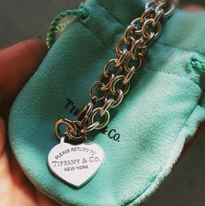 Tiffany class heart tag charm and bracelet chain